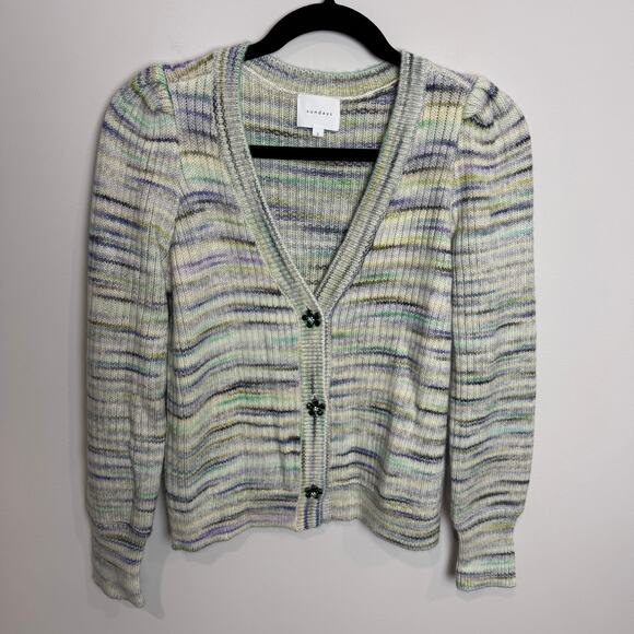 Sundays Multi-colored Cotton Blend Jeweled Button Cardigan Small - Picture 1 of 8